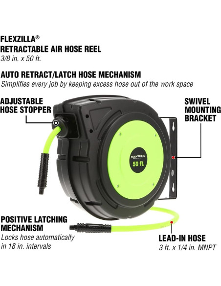Carrete Retráctil de Manguera de Aire Flexzilla 3/8" x 15,24m