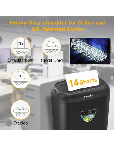 Destructora de papel Suntiko CD210P-12, 14 hojas, corte cruzado