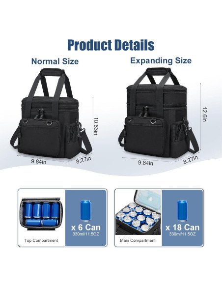 Bolsa de Almuerzo Aislada Nylobist 15L Negra Doble Compartimento