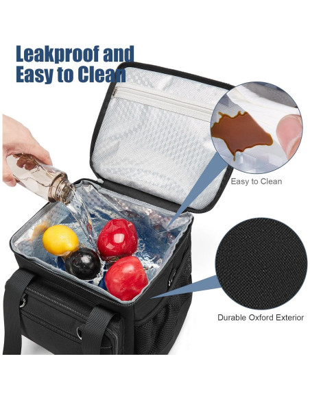 Bolsa de Almuerzo Aislada Nylobist 15L Negra Doble Compartimento