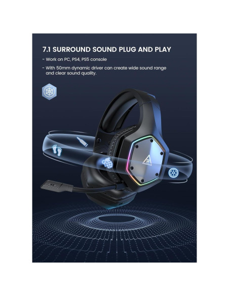 Auriculares Gaming Inalámbricos EKSA E1000WT 7.1 RGB