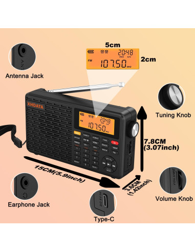 Radio Meteorológica Portátil XHDATA D109WB AM/FM/SW/LW