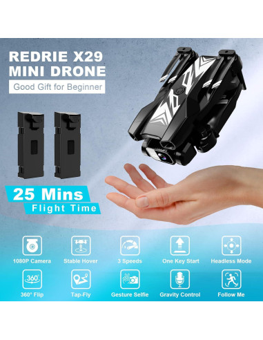 Mini Drone REDRIE X29 con Cámara 1080P y 2 Baterías