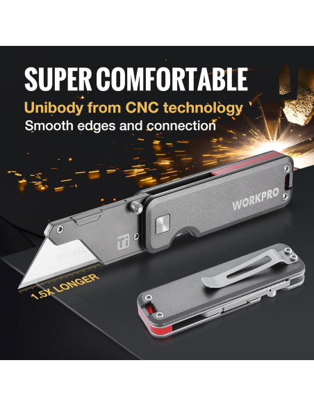 Cuchillo Utility WORKPRO de Titanio Plegable con 10 Cuchillas Cuchillo Utility WORKPRO de Titanio Plegable con 10 Cuchillas