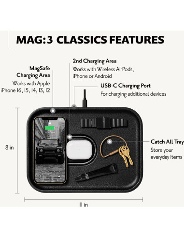 Cargador Inalámbrico Courant MAG:3 - Cuero Italiano Negro