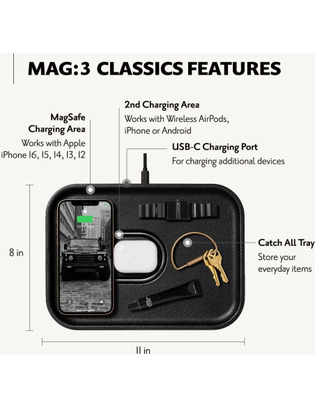 Cargador Inalámbrico Courant MAG:3 - Cuero Italiano Negro