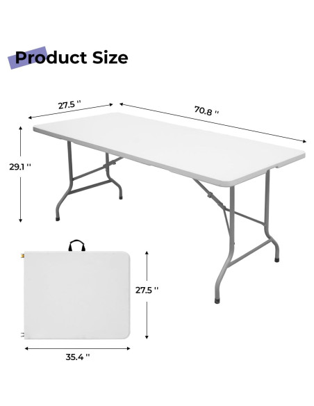 Mesa Plegable 1.83m Byliable Blanca para Interior y Exterior