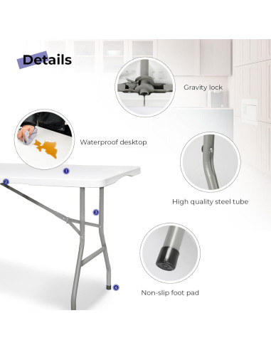 Mesa Plegable 1.83m Byliable Blanca para Interior y Exterior