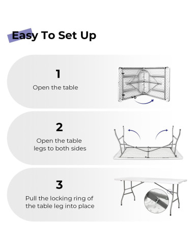Mesa Plegable 1.83m Byliable Blanca para Interior y Exterior