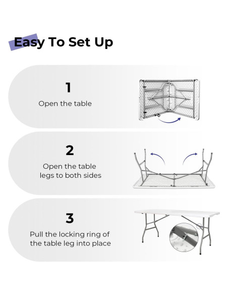 Mesa Plegable 1.83m Byliable Blanca para Interior y Exterior