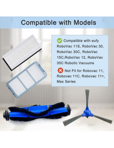 Repuestos Eufy RoboVac 11S 15C 30 28 Piezas Filtros y Cepillos 2