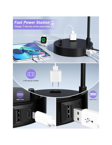Lámpara de Mesa Regulable Innqoo con USB y Toma de Corriente