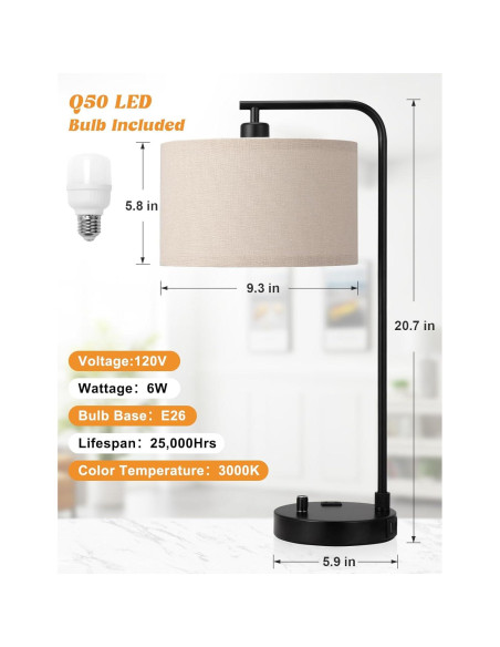 Lámpara de Mesa Regulable Innqoo con USB y Toma de Corriente