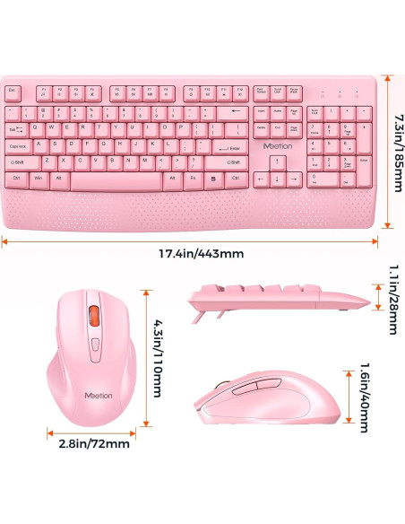 Teclado y Ratón Inalámbricos Meetion Rosa, Tamaño Completo, 3 DPI
