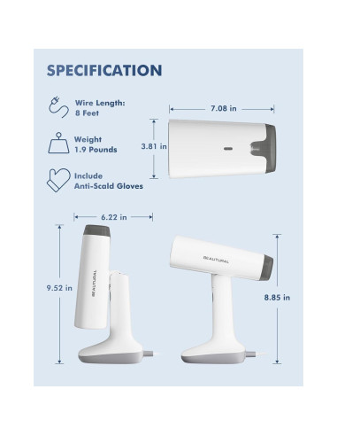 Vaporera de Viaje BEAUTURAL 1200W Doble Voltaje 140ml