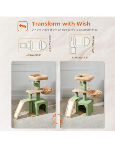 Árbol de Gato PETEPELA Cactus 81 cm con Rascador y Hamaca