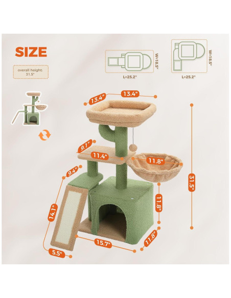 Árbol de Gato PETEPELA Cactus 81 cm con Rascador y Hamaca