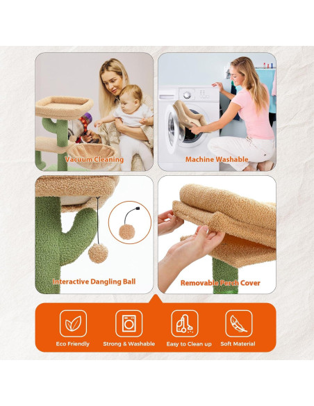 Árbol de Gato PETEPELA Cactus 81 cm con Rascador y Hamaca