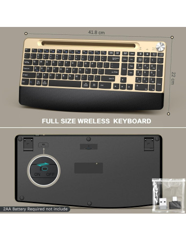 Teclado Inalámbrico Ergonómico GAMCATZ Oro con Reposamuñecas