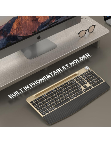 Teclado Inalámbrico Ergonómico GAMCATZ Oro con Reposamuñecas