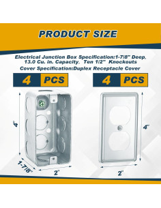 4 Cajas de Conexiones Eléctricas Duplex Copkim 10.16x5.08cm 2