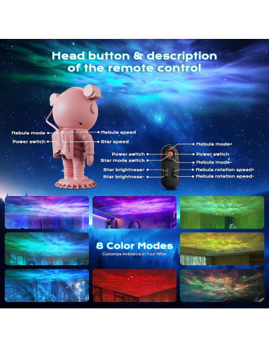Proyector de Estrellas LPONGPOCUI Astronauta Rosa con Control Remoto