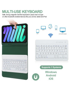 Funda de Teclado Boriyuan para iPad Mini 6 2021 - Verde Oscuro 2