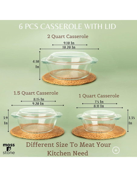 Juego de Platos de Cazuela de Vidrio Borosilicato Moss & Stone 3 Piezas