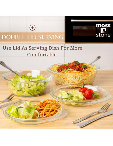 Juego de Platos de Cazuela de Vidrio Borosilicato Moss & Stone 3 Piezas