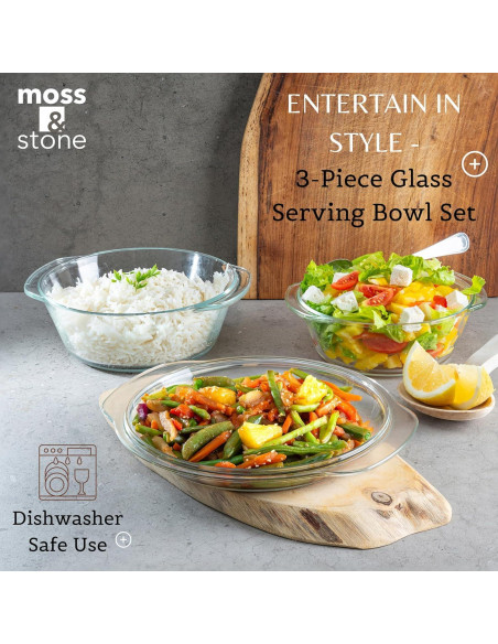 Juego de Platos de Cazuela de Vidrio Borosilicato Moss & Stone 3 Piezas