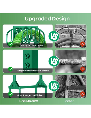 Soporte para Manguera de Jardín HOMIJIABRO 2x150 pies Metal Verde