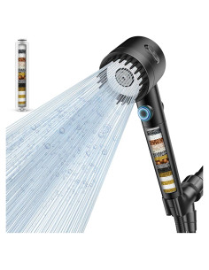 Cabezal de Ducha Filtrado Vatex Alta Presión 5 Modos Negro
