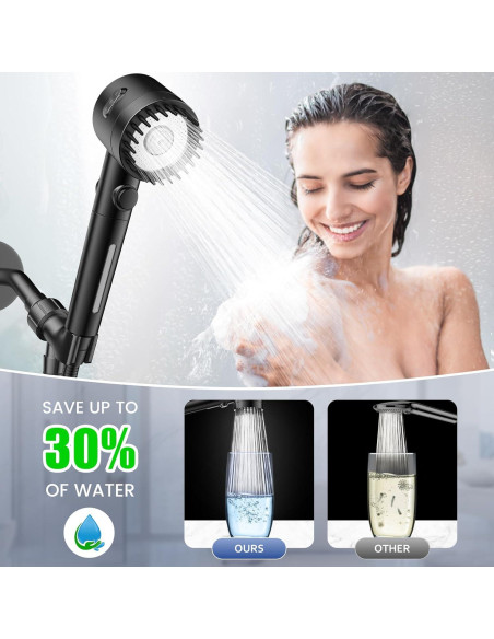 Cabezal de Ducha Filtrado Vatex Alta Presión 5 Modos Negro