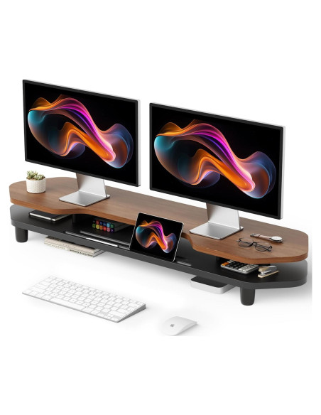 Soporte Elevador Doble para Monitor de Nogal 2 Niveles 260 mm