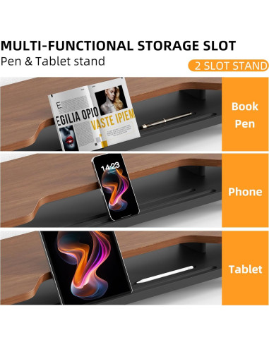 Soporte Elevador Doble para Monitor de Nogal 2 Niveles 260 mm