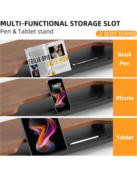 Soporte Elevador Doble para Monitor de Nogal 2 Niveles 260 mm