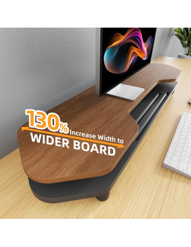 Soporte Elevador Doble para Monitor de Nogal 2 Niveles 260 mm