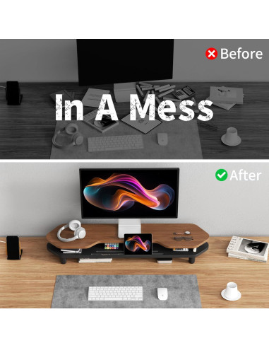 Soporte Elevador Doble para Monitor de Nogal 2 Niveles 260 mm