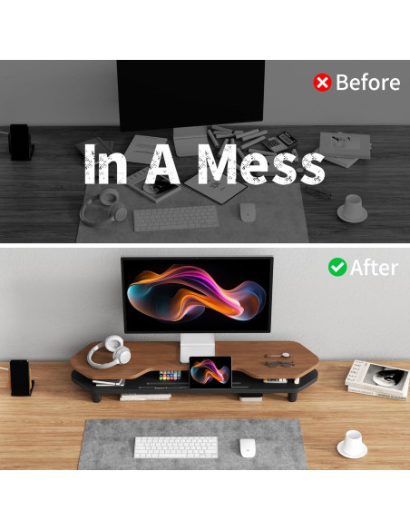 Soporte Elevador Doble para Monitor de Nogal 2 Niveles 260 mm