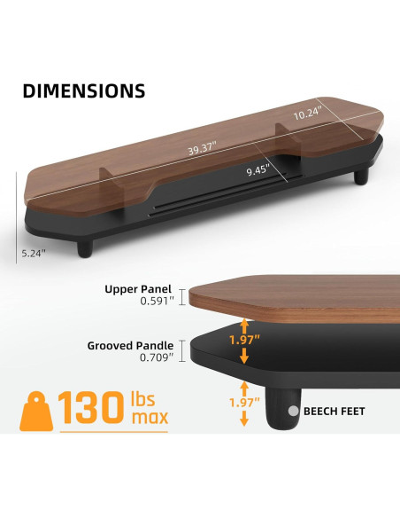 Soporte Elevador Doble para Monitor de Nogal 2 Niveles 260 mm
