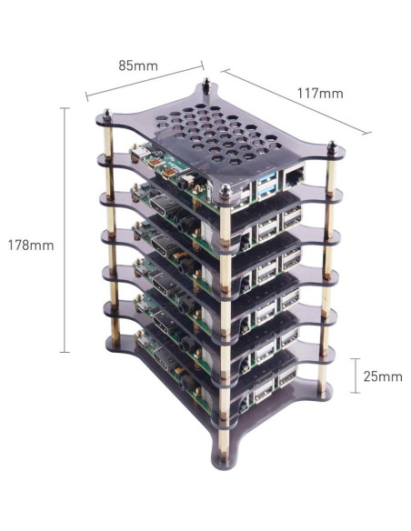Caja de Clúster GeeekPi 6 Capas para Raspberry Pi 4/3/2 con Disipadores