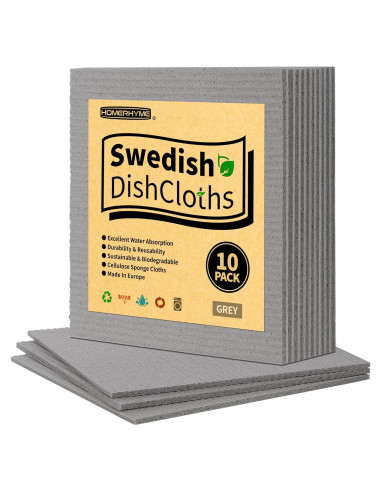 Paños de Cocina Reutilizables HOMERHYME - 10 Toallas Absorbentes Gris