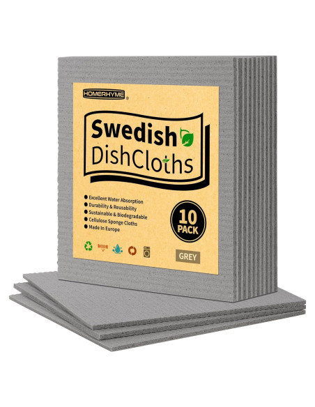 Paños de Cocina Reutilizables HOMERHYME - 10 Toallas Absorbentes Gris