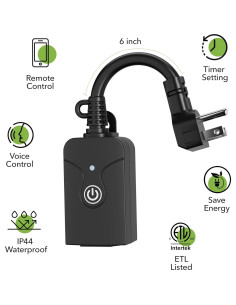 Enchufe Inteligente HBN para Exterior, Control Remoto WiFi 2PC 2