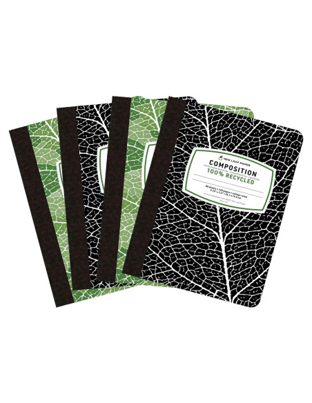 Cuadernos de Composición New Leaf Paper, Paquete de 4, 80 Hojas