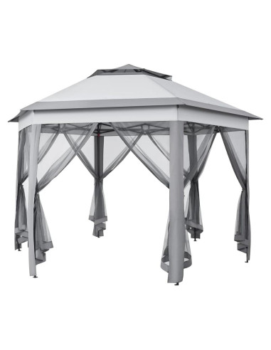 Gazebo Plegable Yaheetech 3x3m Hexagonal con Malla y Techo Doble