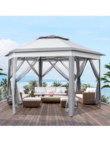 Gazebo Plegable Yaheetech 3x3m Hexagonal con Malla y Techo Doble