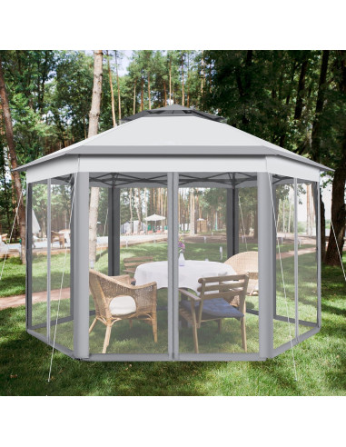 Gazebo Plegable Yaheetech 3x3m Hexagonal con Malla y Techo Doble
