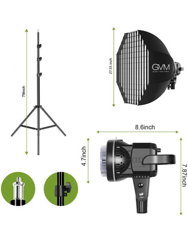 Kit de Iluminación Fotográfica GVM 80W con Softbox 60cm