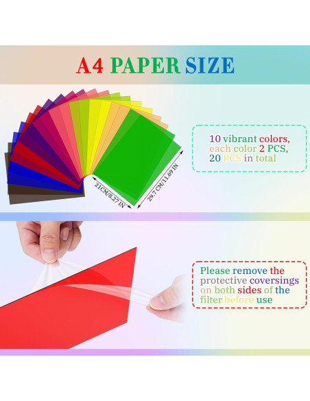 Paquete de 20 Hojas de Filtro de Gel Ligero A4 Grande&AFORTUNADO